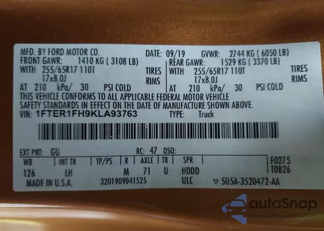 2019 Ford Ranger Xlt from USA, damaged, VIN 1FTER1FH9KLA93763